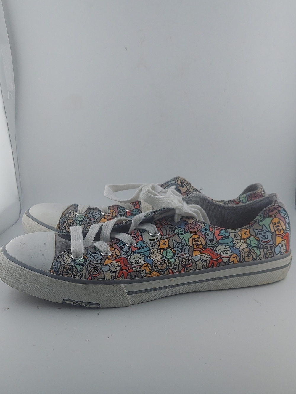 BOBS Women's Low Top Sneakers with Colorful Dog Print Size 8.5